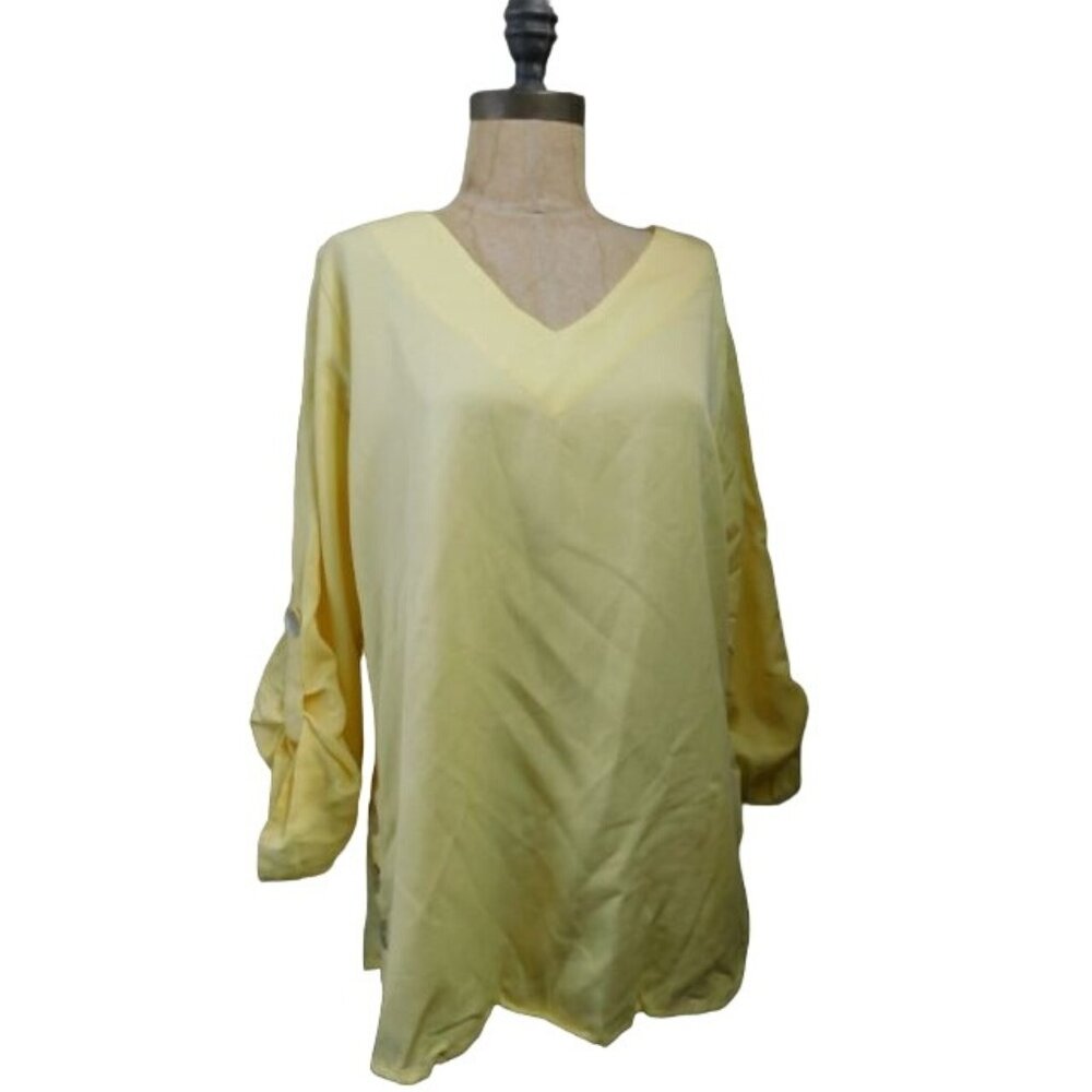 Soft Surroundings Size M Medium Vneck Tab Button Sleeve Blouse Top
